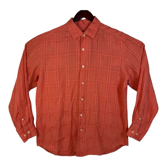 Tommy Bahama Men’s L Relax 100% Linen Bright Peach Long Sleeve Button Up Shirt - Picture 1 of 15